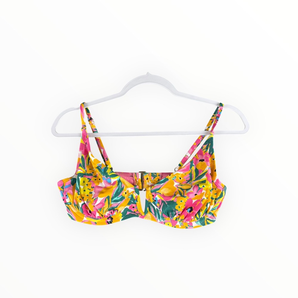 Anne Cole Womens Small Yellow Pink Floral Underwire V-Wire Bikini Swim Top S/P